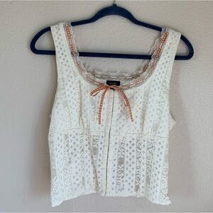 White Lace Corset top w Gingham Ribbon